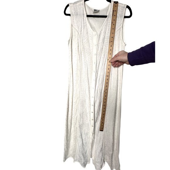 Sezane Vintage M Embroidered Button Front Midi Dress Rayon Cottagecore White - Picture 7 of 8